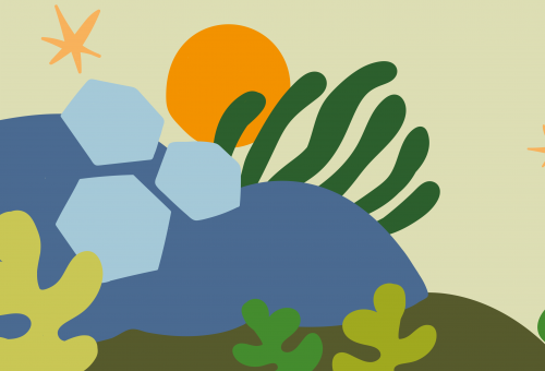 Abstract shapes that represent Eden's Biomes and plants